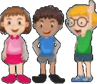 a cartoon drawing of three children standing next to each other