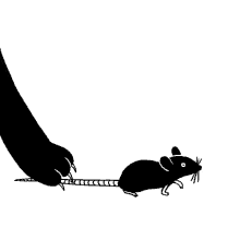 a silhouette of a cat 's paw and a mouse