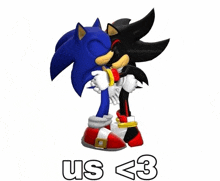 a picture of sonic and shadow hugging with us < 3 written below them