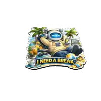 a cartoon of a robot sitting in a chair with the words " i need a break "