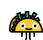 a cartoon illustration of a taco with a face and a smile .