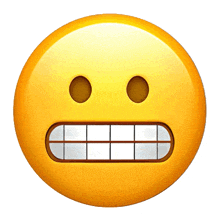 a yellow smiley face with a big mouth and white teeth on a white background