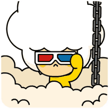 a cartoon character wearing 3d glasses and a yellow shirt