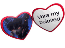 a red heart with a picture of a girl and the words vora my beloved on it