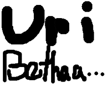 a black and white drawing of the word uri botha