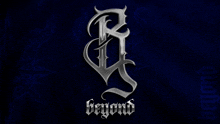 a silver letter r is on a dark blue background with the word beyond below it