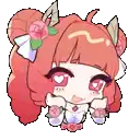 a cartoon girl with red hair and flowers in her hair is sitting down .