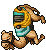 a pixel art drawing of a worm wearing a helmet and a scarf .