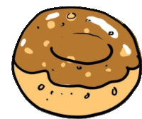 a cartoon drawing of a donut with a brown frosting