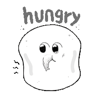 a black and white drawing of a marshmallow with the word hungry written above it