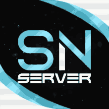 a logo for sn server with a blue and black background