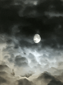 a painting of a full moon in a cloudy night sky