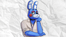 a drawing of a blue bunny with a white shirt on