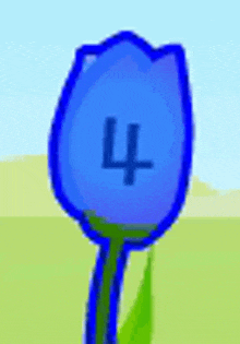 a blue tulip with the letter l on it is in a field .