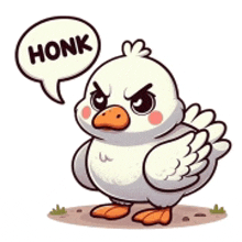 a cartoon duck with a speech bubble that says honk on it .