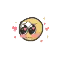 a cartoon character with big eyes and hearts around it is being loved .