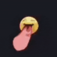 a yellow smiley face with a long pink tongue sticking out of it .