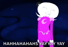 a cartoon character with the words hahhahahs yay yay yay below it