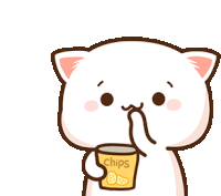 a cartoon cat is holding a can of chips in its hand .