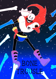 a cartoon drawing of papyrus with the words bone trouble on the bottom