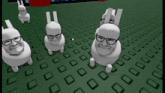 a bunch of white rabbits with glasses on their faces