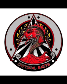 a logo for krytical baits shows a red dragon on a dart board