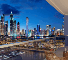 an artist 's impression of the skyline of a city at night