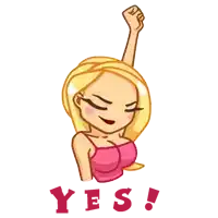 a cartoon illustration of a woman with her fist in the air and the words yes