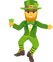 a leprechaun in a green suit is holding a clover