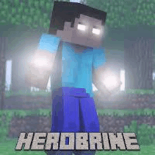 a minecraft character with glowing eyes is standing in a field holding a light .