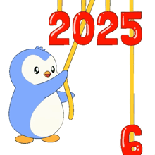 a blue penguin is holding a sign that says " best is yet to come "
