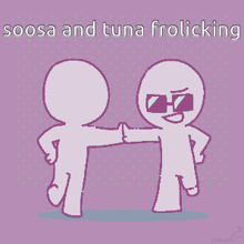 two cartoon characters giving each other a high five with the words soosa and tuna frolicking below them