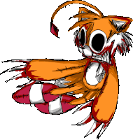 a drawing of tails from sonic the hedgehog with blood on his face