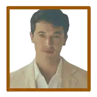 a picture of a man in a suit with a brown frame around him