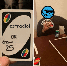 a uno card that says estradiol on it