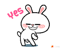 a cartoon bunny says yes with a thumbs up