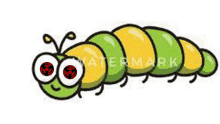 a green and yellow caterpillar with red eyes and a heart on its face .