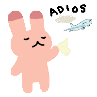 a drawing of a bunny holding a piece of paper with the word adios above it