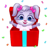 a cartoon bunny is coming out of a red box