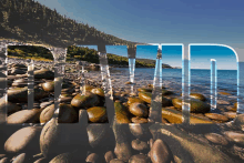 a picture of a rocky shoreline with the word acadia on top