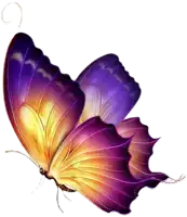 a butterfly with purple and yellow wings is flying in the air