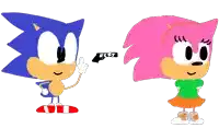 a cartoon drawing of sonic and amy with a gun in the background