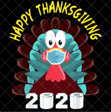 a turkey wearing a face mask with the words happy thanksgiving 2020 below it