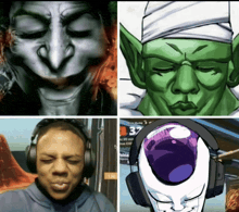 a man wearing headphones is shown next to a drawing of piccolo