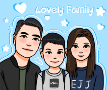 a cartoon drawing of a family with the words lovely family on the bottom