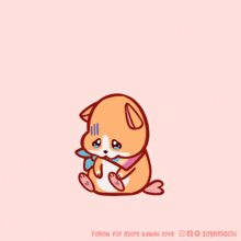 a drawing of a hamster with a bow around its neck and the words follow for more kawaii love