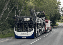 a stagecoach bus that has been destroyed by a fire