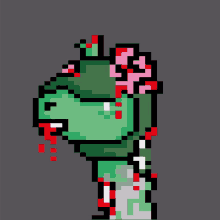 a pixel art drawing of a zombie with a brain on his head