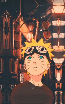 a cartoon of a boy wearing goggles with the word naruto on his head