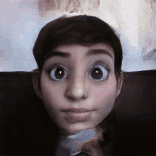 a close up of a person 's face that looks like a cartoon character with big eyes